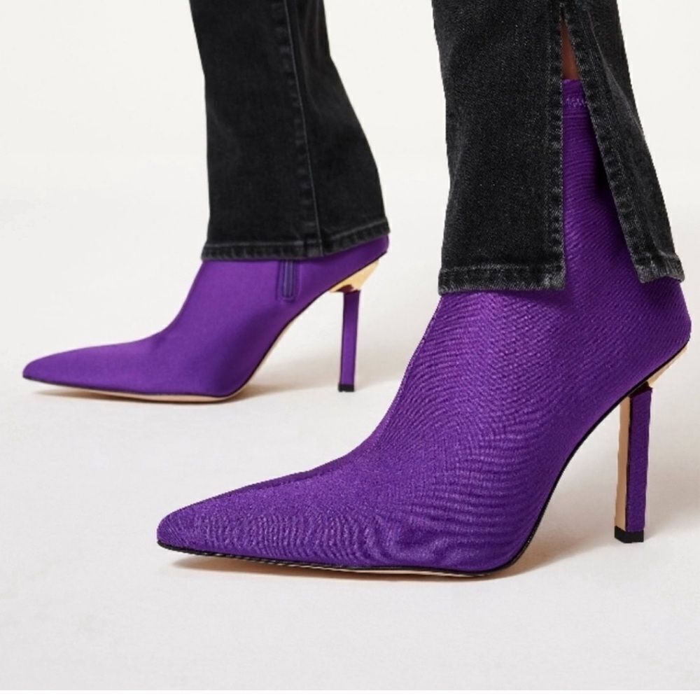 Good American High Kickstand Purple Pointed Toe Neoprene Booties Size 8